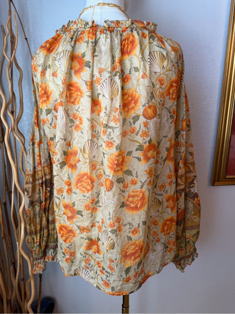 147~ Spell & The Gypsy Collective Boho Floral Peasant Top - Orange Floral Large - Picture 10 of 14